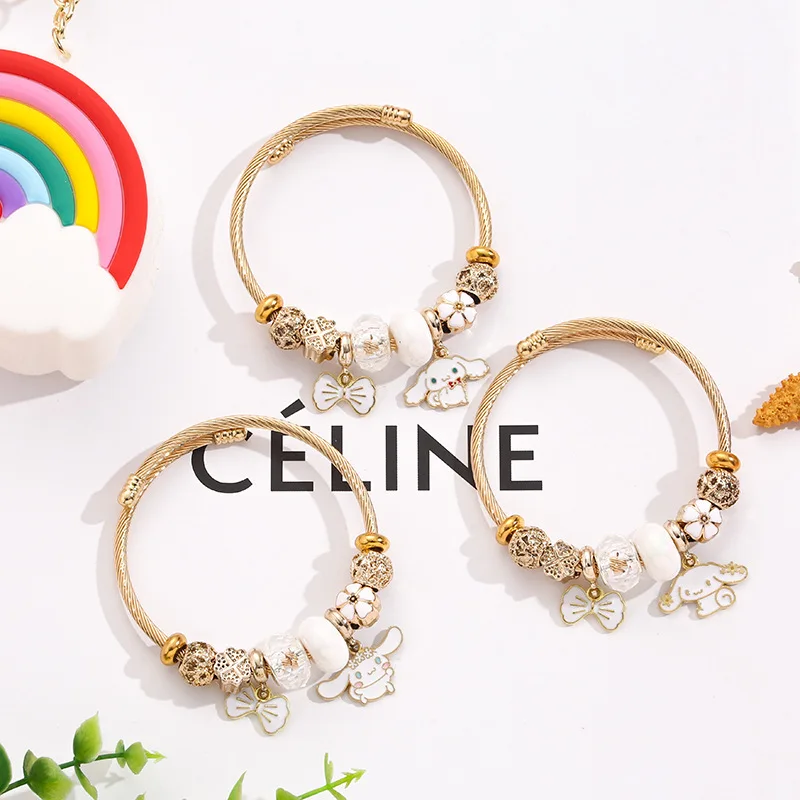 

Браслеты XiaoboACC из нержавеющей стали с золотыми бусинами для женщин студентов DIY Мультяшные браслеты Cinnamo