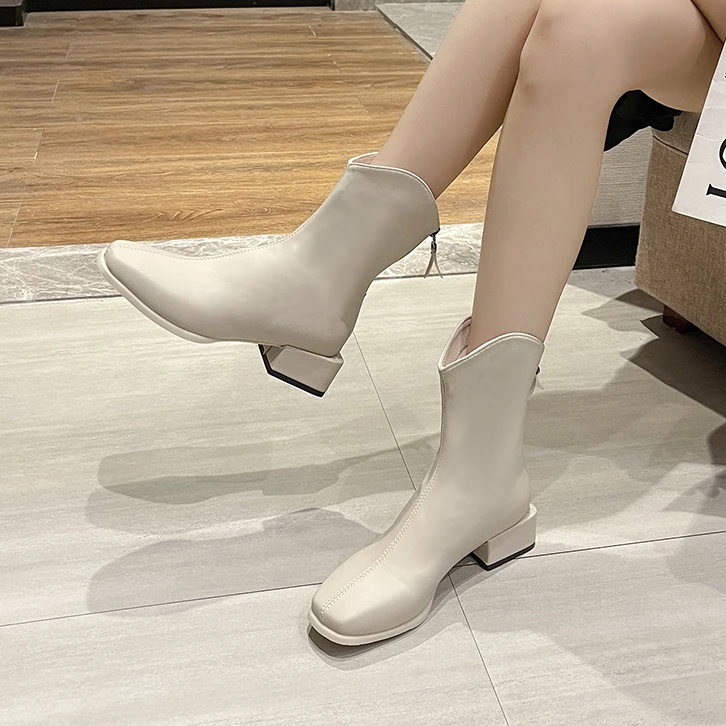 

2022 New Chelsea Pointed Toe Ankle Winter Boots Fashion Women Leather Snow Boots Back Zipper Cowgirl Brand Brown Short Boots