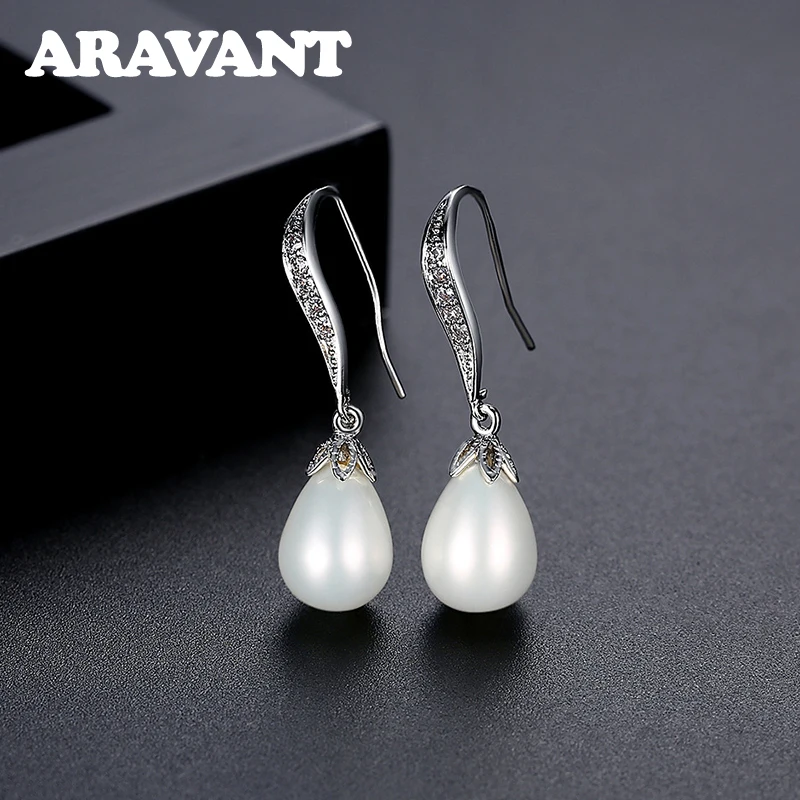 

925 Silver 10mm Pearl Drop Earrings For Women Wedding Jewelry