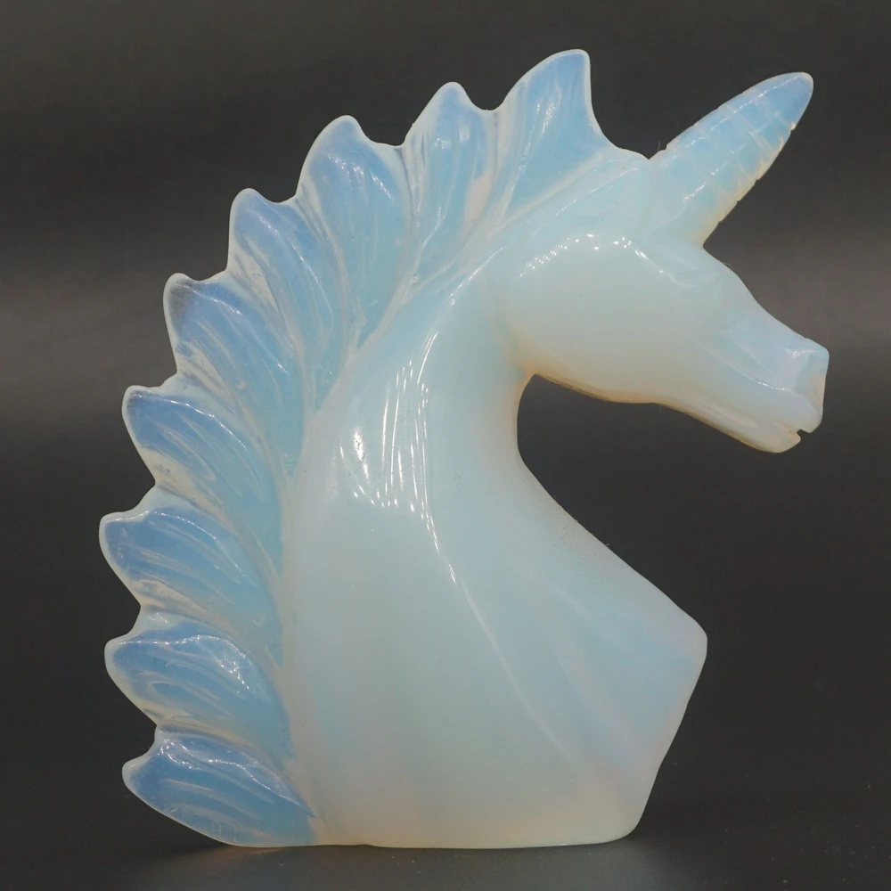 

Unicorn Head Skull Figurine Stone Opalite Animal Art Carved Crystal Healing Craft Sculpture Statue Specime Home Decor 3.1"