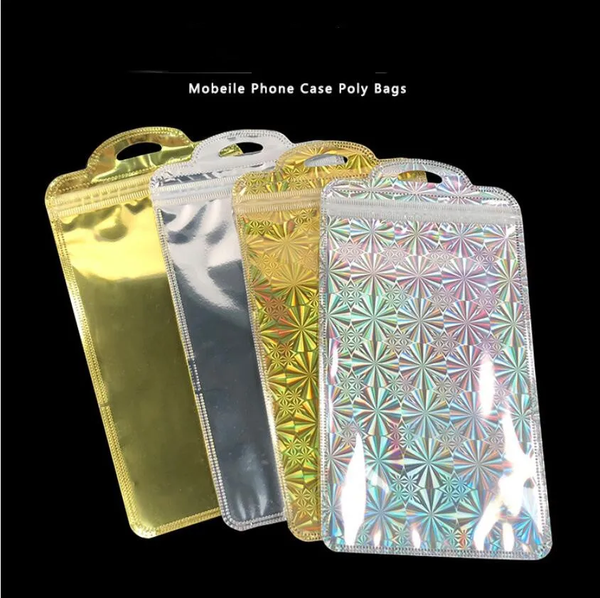 

50pcs Aluminum Laser Ziplock Bag Self Sealing Gift Bag Clear Holographic Jewelry 8/8P Phone Case Packaging Bags