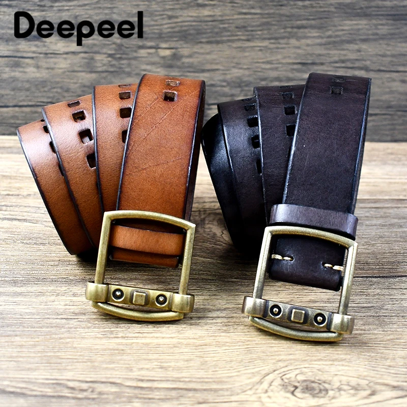 38mm Men's Pin Buckle Belt High Quality Genuine Leather Belts Pure Copper Cowhide Crafts Designer Youth Retro Jeans Waistband