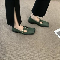 womens shoes leather shoes 2022 spring new loafers retro square toe mary jane low heels