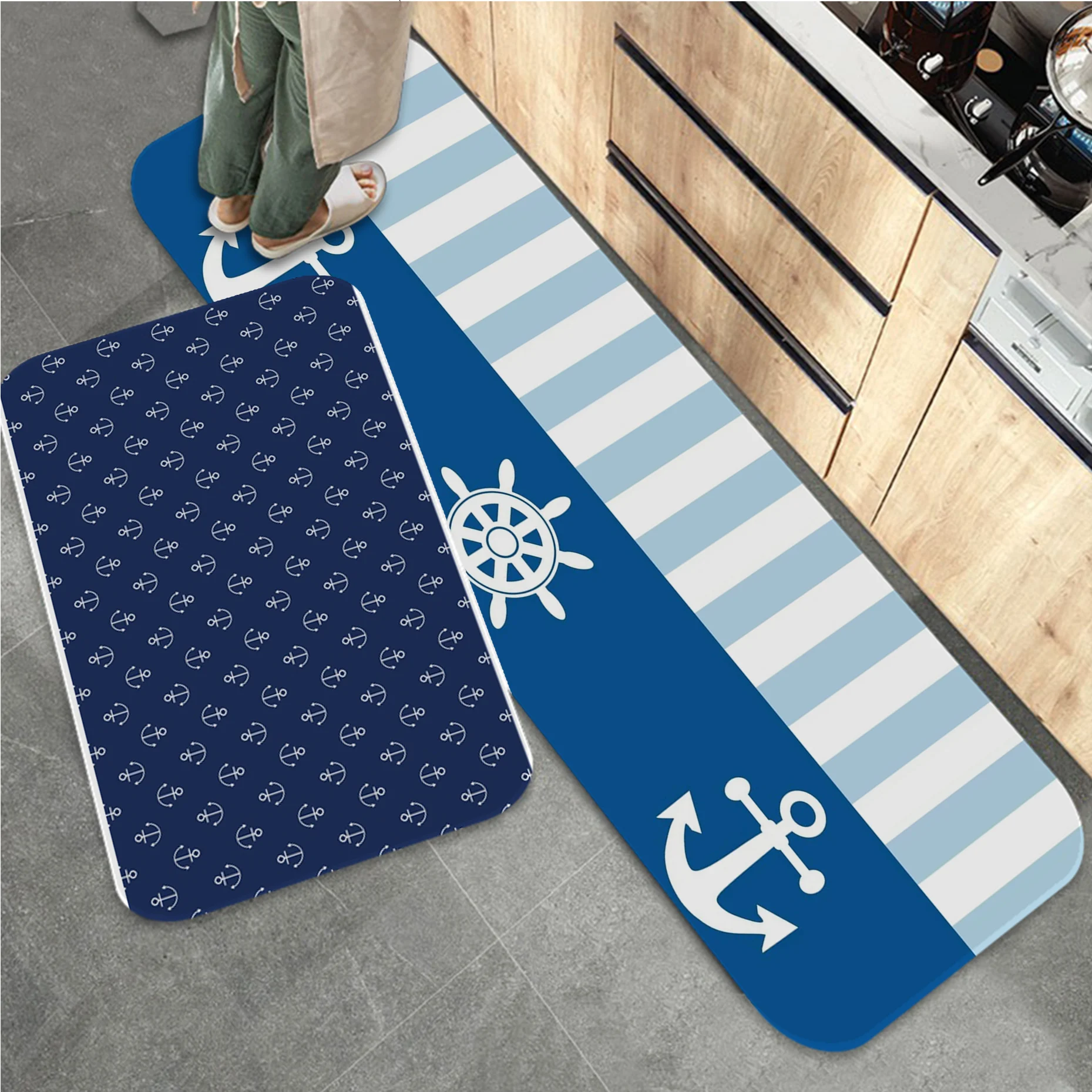 

Chic Sailor Anchor Boat Lines Bathroom Mat Rectangle Anti-slip Home Soft Badmat Front Door Indoor Outdoor Mat Hotel Decor Mat