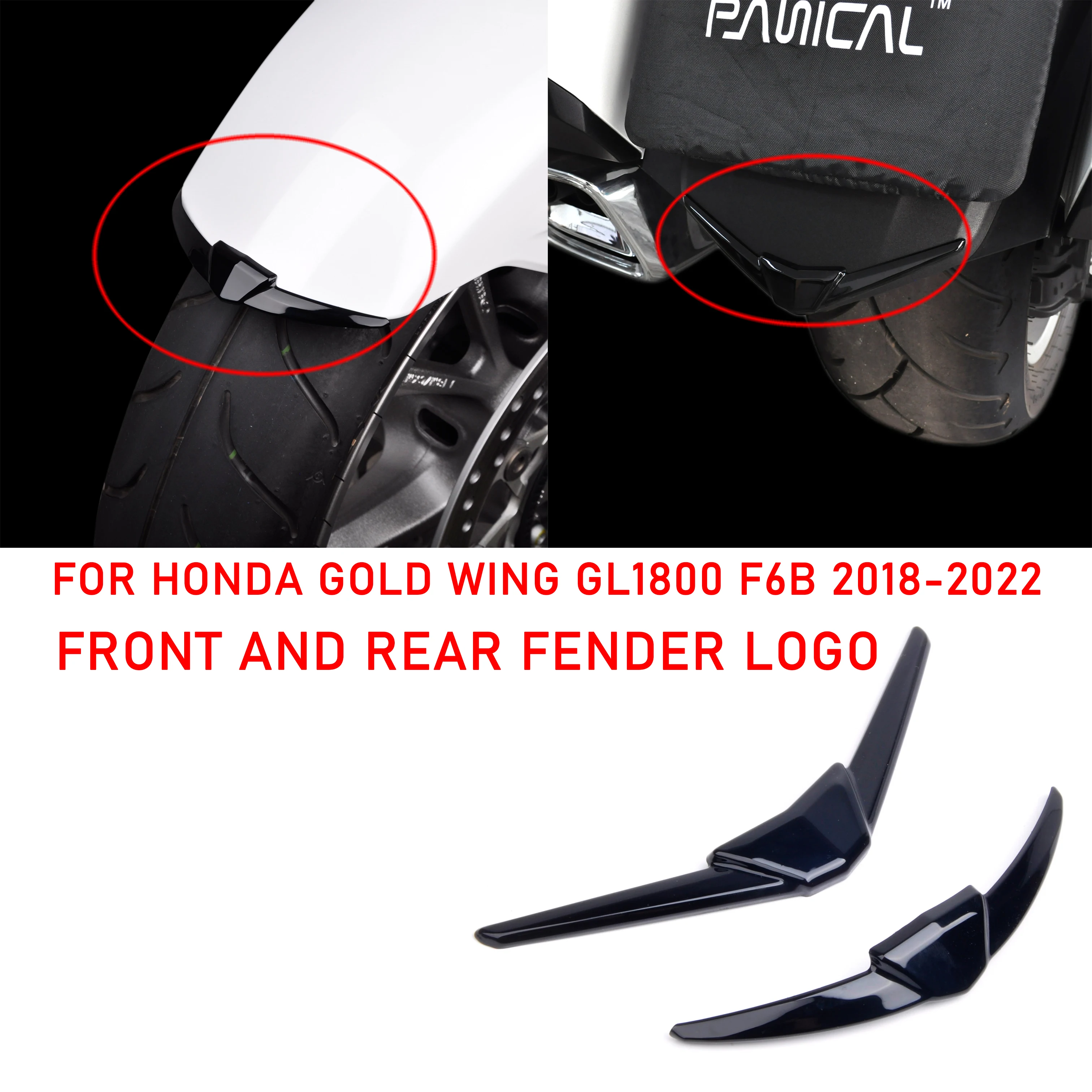 PANICAL Front Rear fender Tip Logo Trim Cover Protector For Honda Gold Wing GL1800 F6B Dct Tour Airbag 2018-2022 Black