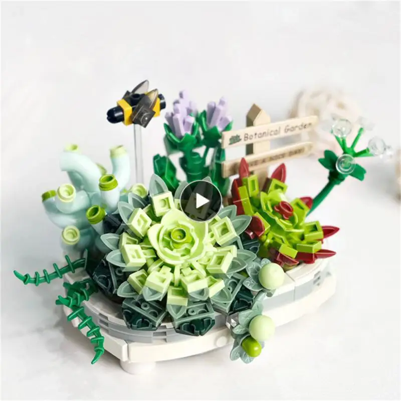 

Mini Sakura Bonsai Tree Vivid Color Creative Succulent Potted Abs Home Decor Plant Model Educational Toy Bouquet Building Blocks
