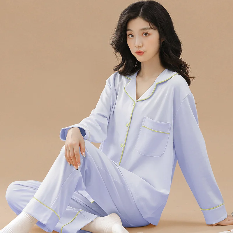 Womens 2 Piece Pajamas Set Cotton Pyjamas Set Long Sleeve Sleepwear Pijama Pajamas Suit Female Sleep Two Piece Set Loungewear