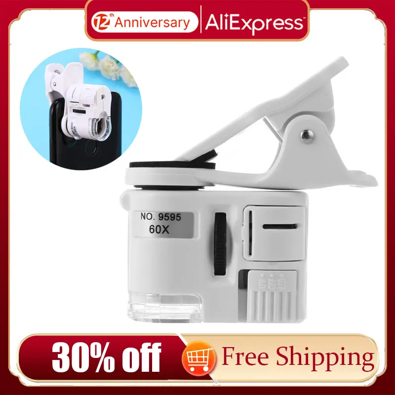 

Микроскоп 60X мобильный телефон, лупа, Универсальный светодиодный инструмент, макрообъектив, оптический зум с зажимом для микрокамеры, оптич...