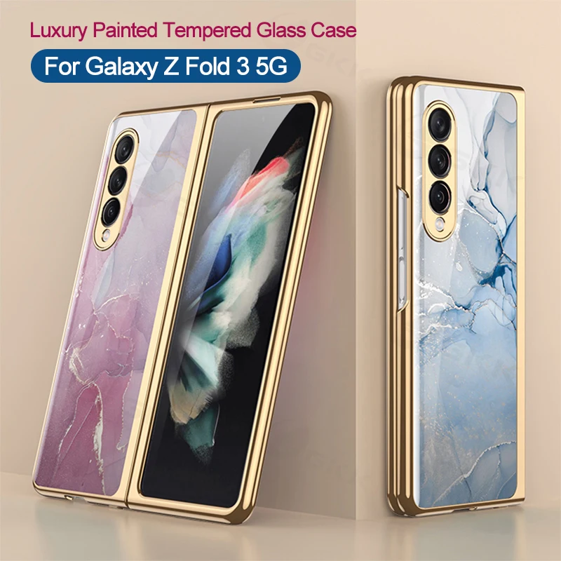 

GKK Case For Samsung Galaxy Z Fold 3 2 5G Luxury Tempered Glass Plating Anti-knock Frame Cover For Samsung Z Fold 3 2 5G Case