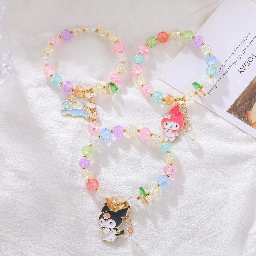 

Sanrio Cinnamoroll Kuromi Bracelet Cute Cartoon INS Style Fashion Pink Crystal Pearl Chain Bracelet Jewelry Party Girls Gift