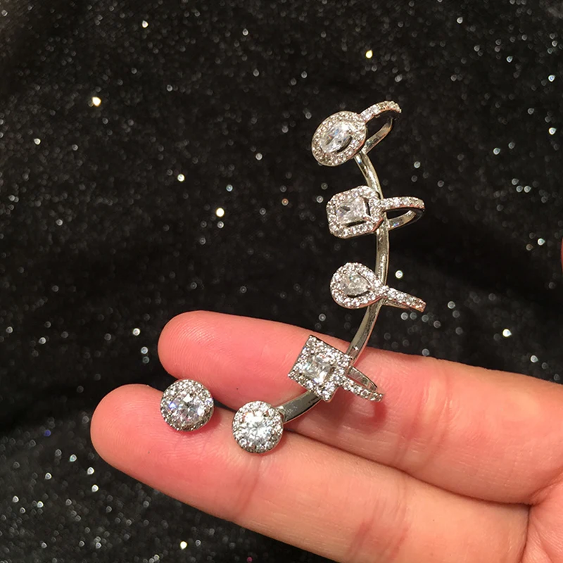 

Gold Silver Color Geometric Zircon Ear Clips for Women Sparkling CZ Crystal Ear Cuff Clip Earrings Wedding Statement Jewelry