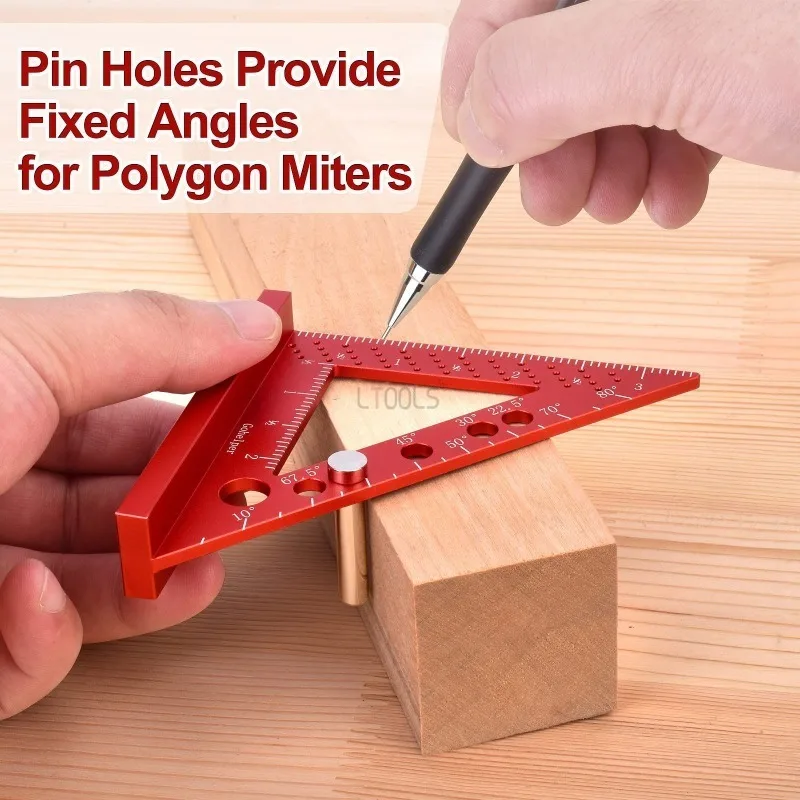 

Carpenter Triangular Ruler with Pin Stopper 0-90 Degrees Precision Angle Measuring Gauge Woodworking DIY Scribing Marking Ruler
