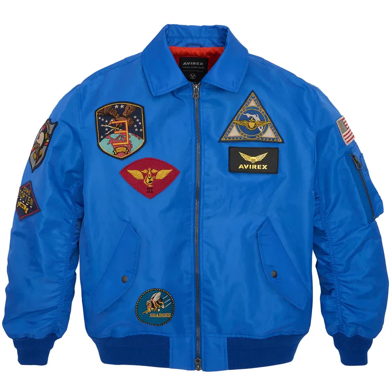 

2023 Men's Classic Satin Flight Jacket Authentic Military Patch Flap Pockets with Snap Closures