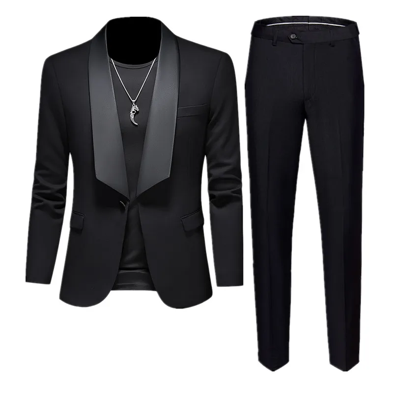 (Куртка + брюки) новый мужской деловой стиль 2 шт. черный/белый модный простой