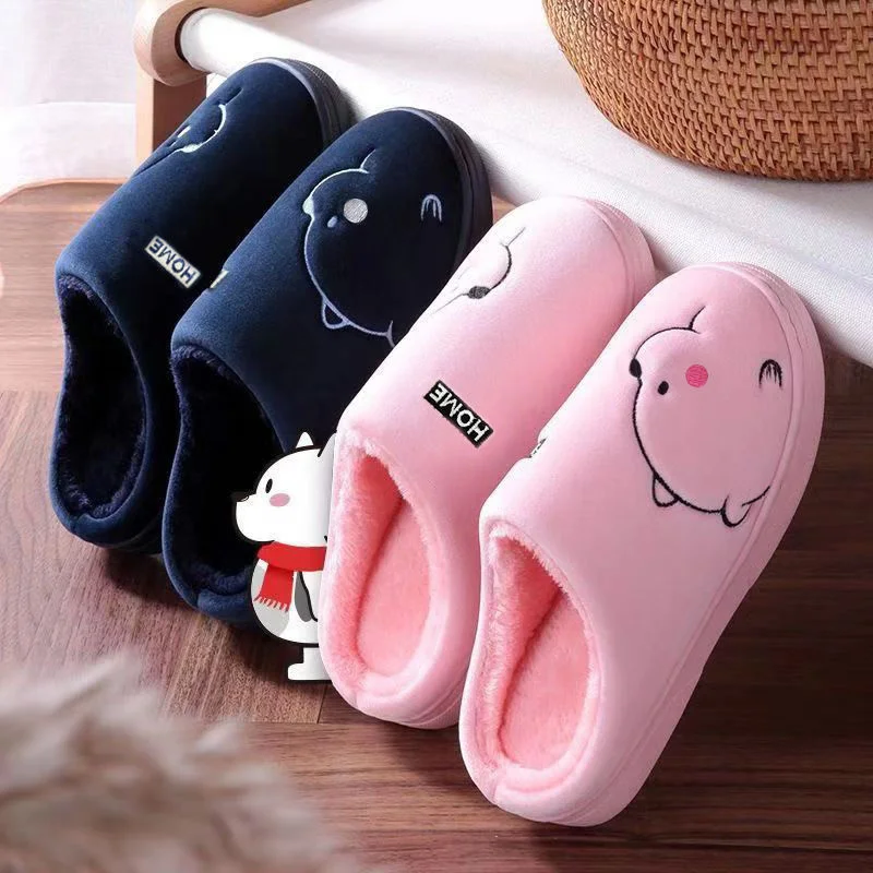 

Women Slippers Fashion Winter Plush Warm Fur Shoes Men Casual Flat House Indoor Bedroom Home Cotton Shoes Couples Slippers