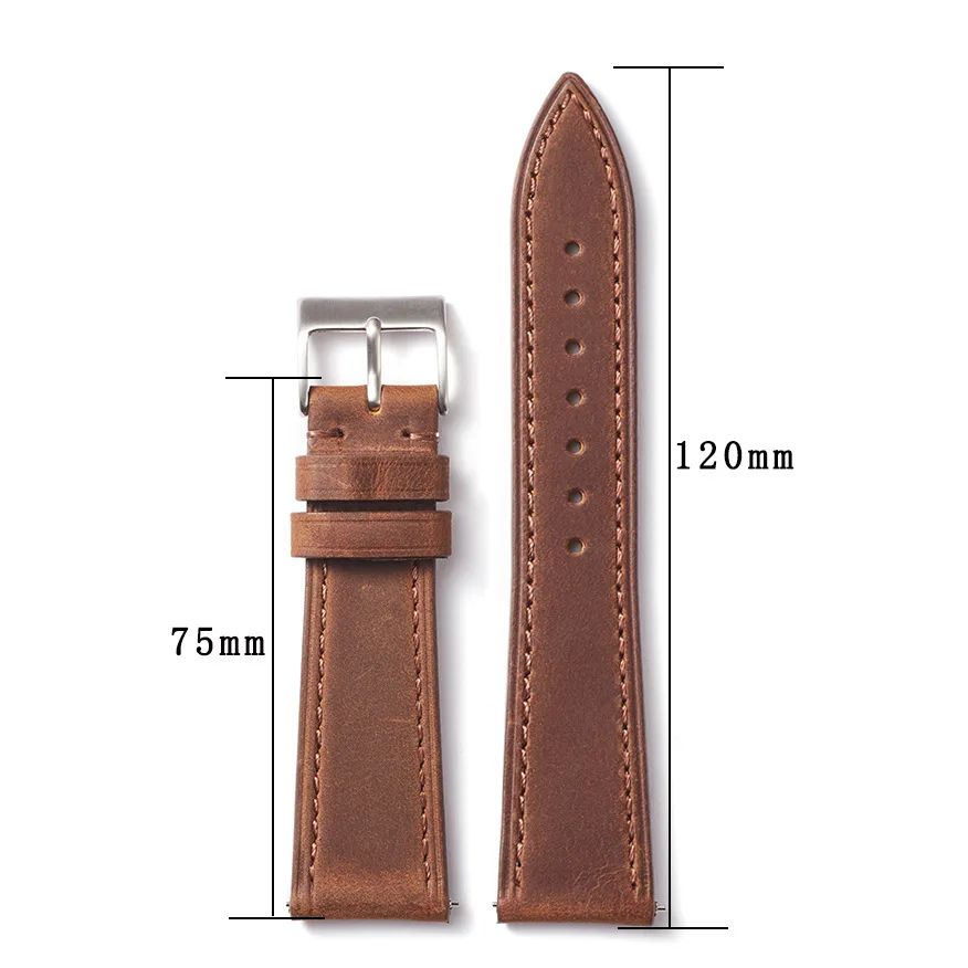 2023 New Arrival Crazy Horse Leather 18mm 19mm 20mm 21mm 22mm Watch Strap Retro Leather Watchband Quick Release Wristband