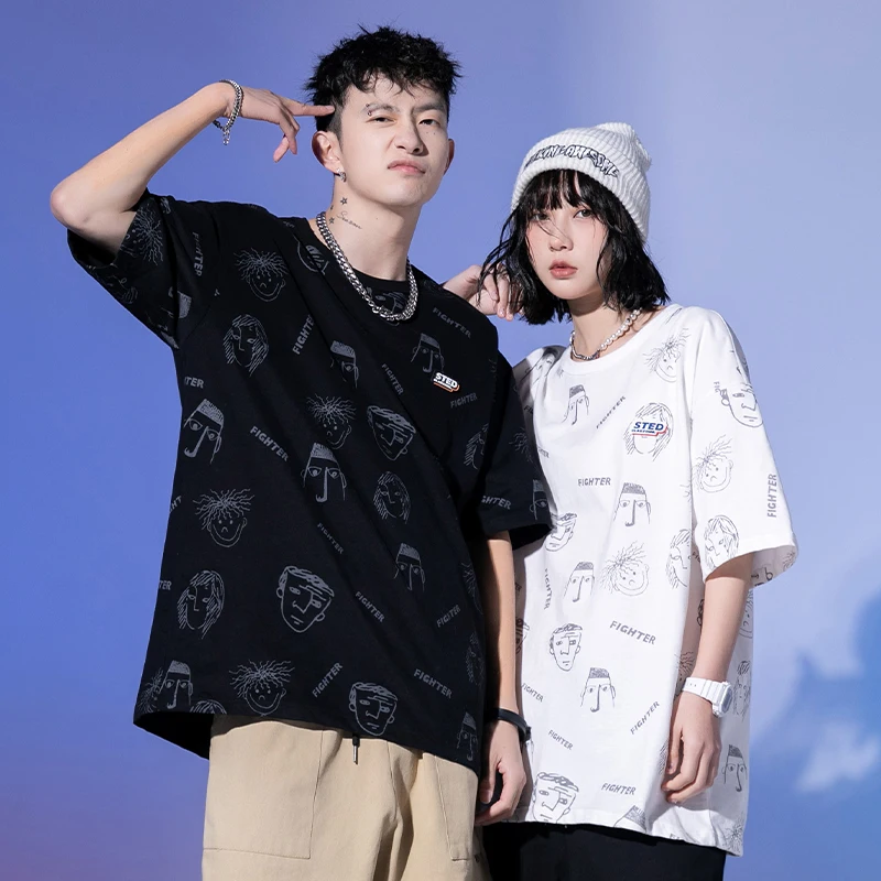 

100% Cotton 2022 Hand Painted Loose Cotton Short Sleeve T-Shirt Men Camiseta harajuku t shirts men tshirt