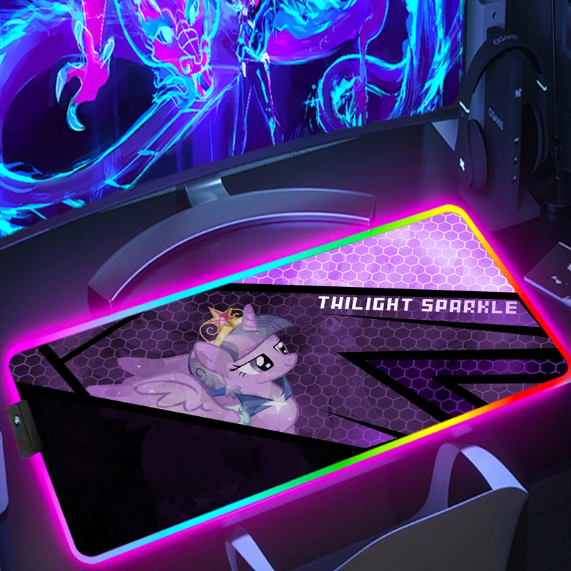 

Настольный коврик с подсветкой My Little Pony, коврик для мыши RGB с аниме-подсветкой, большой Расширенный игровой шкаф Xxl, коврик для мыши, аксессуа...