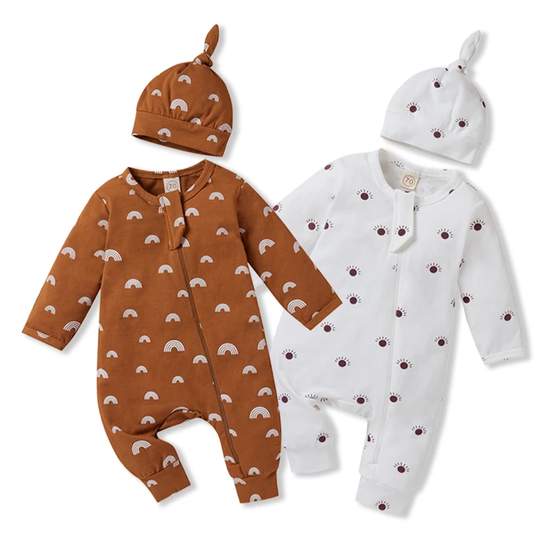 

Детский хлопковый комбинезон на молнии, с длинным рукавом и шапкой