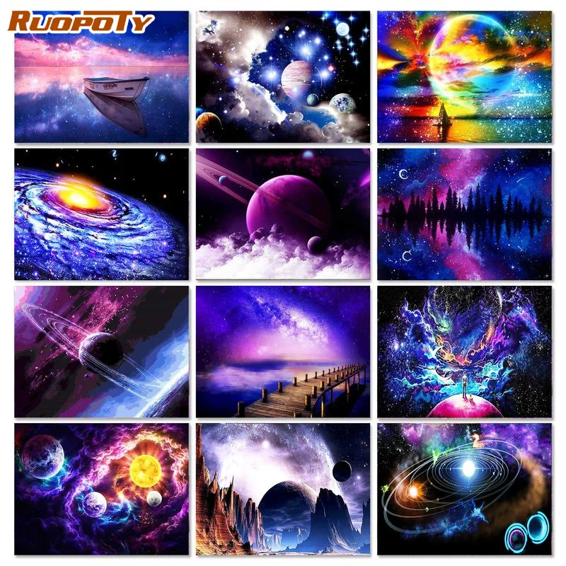 

RUOPOTY DIY Painting By Number Purple Sky Kits Drawing On Canvas Picture By Number Handpainted Oil Painting For Home Decor