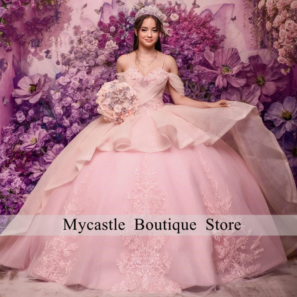 

Pink Quinceanera Dress Ball Gown 2023 For Sweet 16 Dress Girl Beading Appliques Spaghetti Straps Graduation Party Princess Gowns
