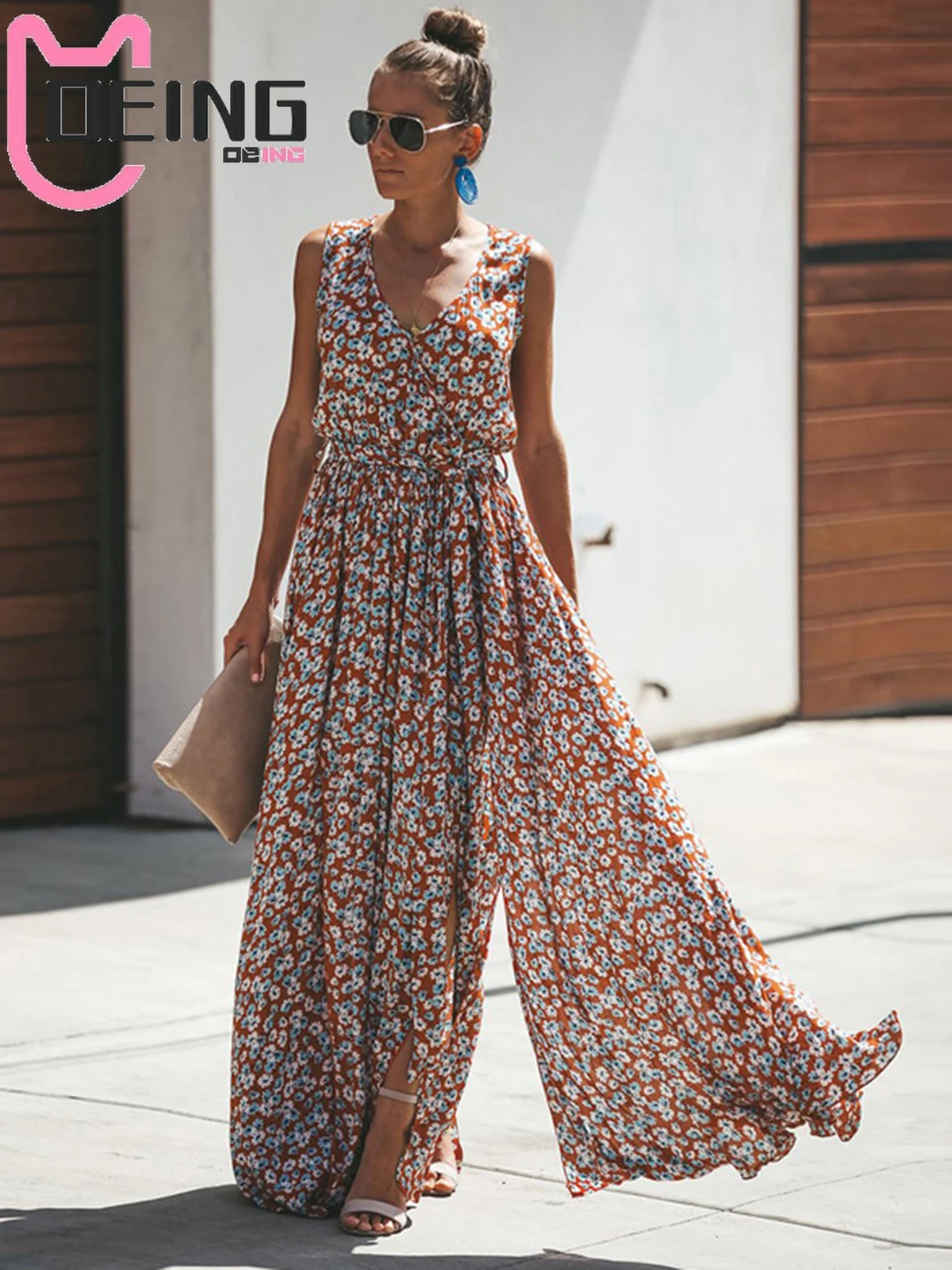 

OEING Women Summer Dress Floral Print Maxi Dresses Bohemian Hippie Beach Long Dress Women's Clothing 2022 Vestidos De Verano