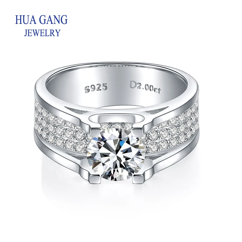 

100% Real D 1CT / 2CT Moissanite Engagement Male Rings Platinum Plating Sterling Silver Labs Diamond Wedding Men's Rings