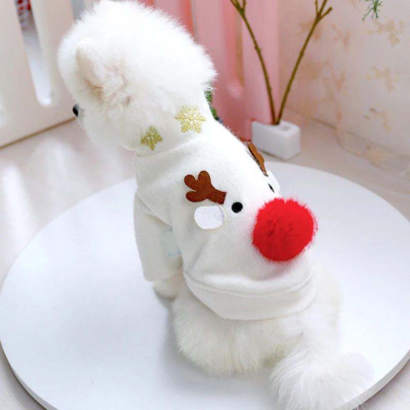 

Clothes For Small Dogs White Big Red Nose Elk Short Dress Warm Christmas Fashion Cats Costume Chihuahua Apparel Pets Articles