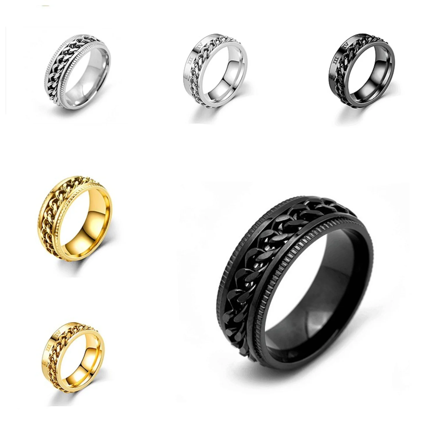 

Explosive Male Ring Rotating Titanium Steel Chain Ring Bottle Opening Ring Lord of The Finger Chain Double Rings Stainless Steel