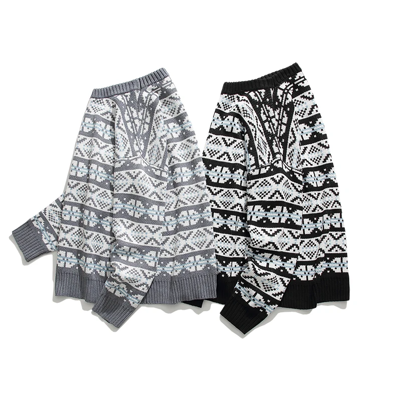 Мужской осенне-зимний пуловер с круглым вырезом свитер геометрическим узором в