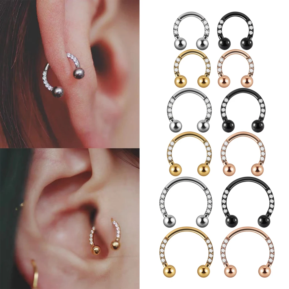 

1PC Surgical Steel 16G Horseshoe Barbell Front PaveZircon Nose Ring Hoop Labret Lip Ear Cartilage Tragus Daith Piercing Jewelry