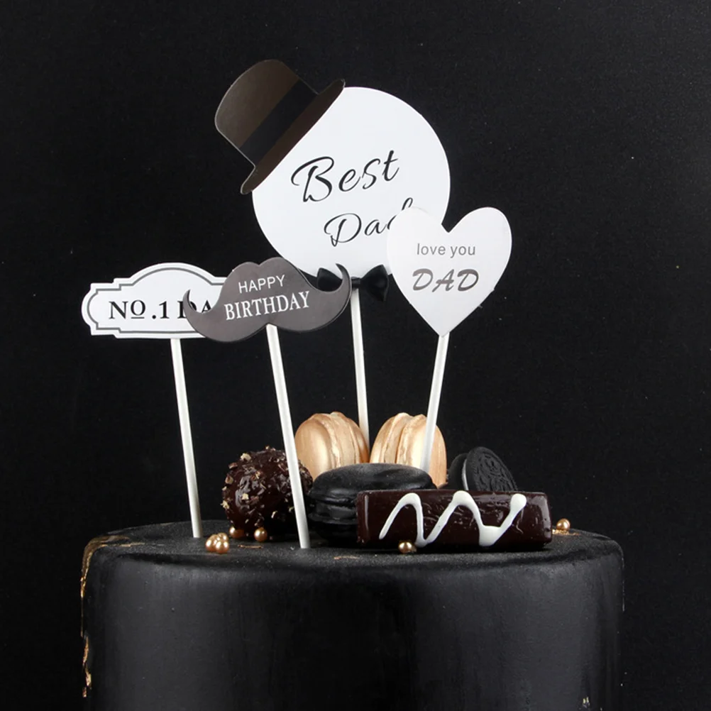 

4 Beard Tie Shaped Father's day Dessert Topper Insert Party