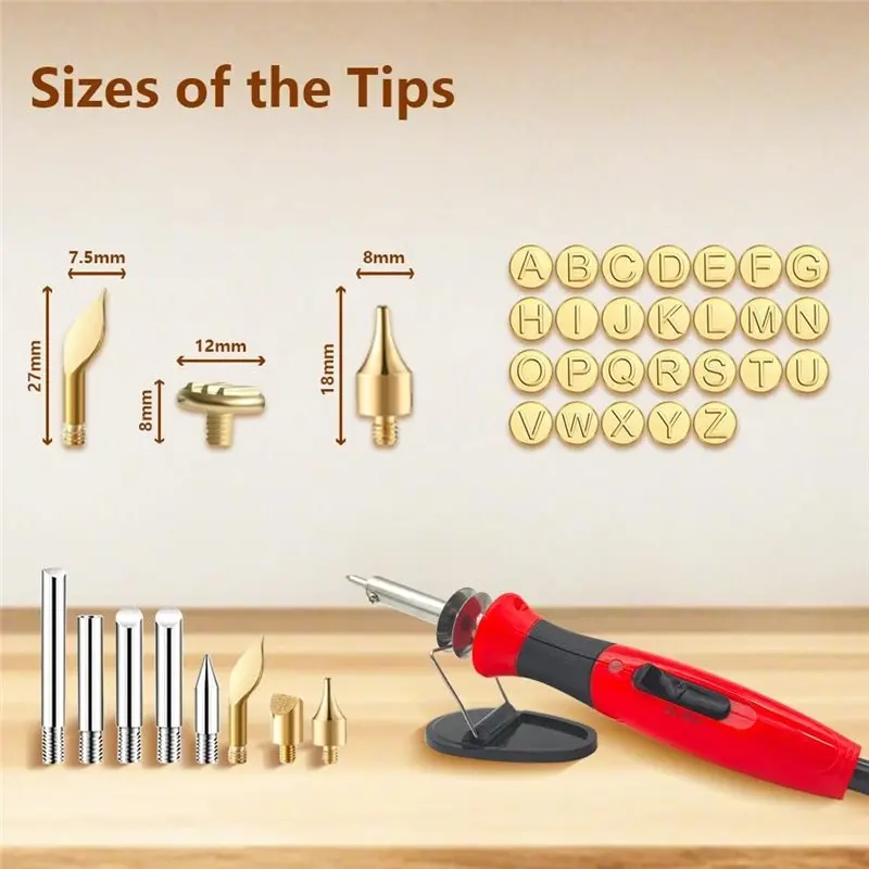 Набор для пирографии M12K: Профессиональный инструмент для выжигания по дереву, 26 букв, регулировка температуры, ручка для пирографии, вилка стандарта США (art.: 3920d4dc57405) - 3920d4dc57405
