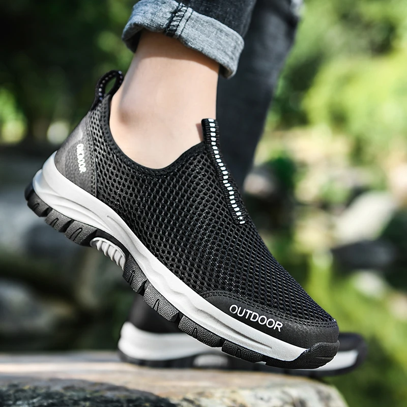 JIEMIAO Men Trekking Hiking Shoes Breathable Mesh Elastic Soft Quick Dry Aqua Shoes Outdoor Climbing Sneakers Sport Footwear