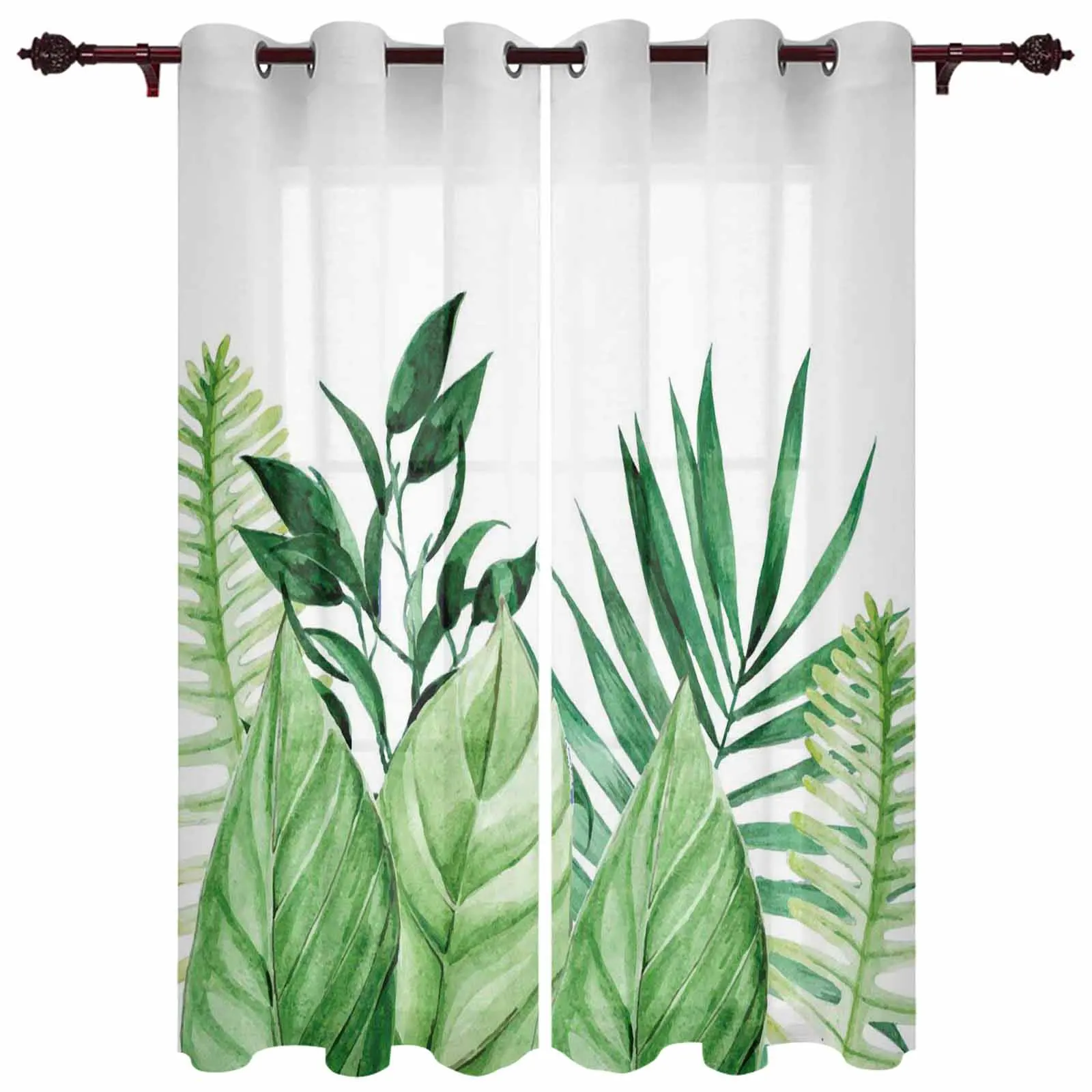 

Summer Watercolor Green Fashion Curtains Kitchen Balcony Decoration Drapes Bedroom Living Room Personality Home Window Decor