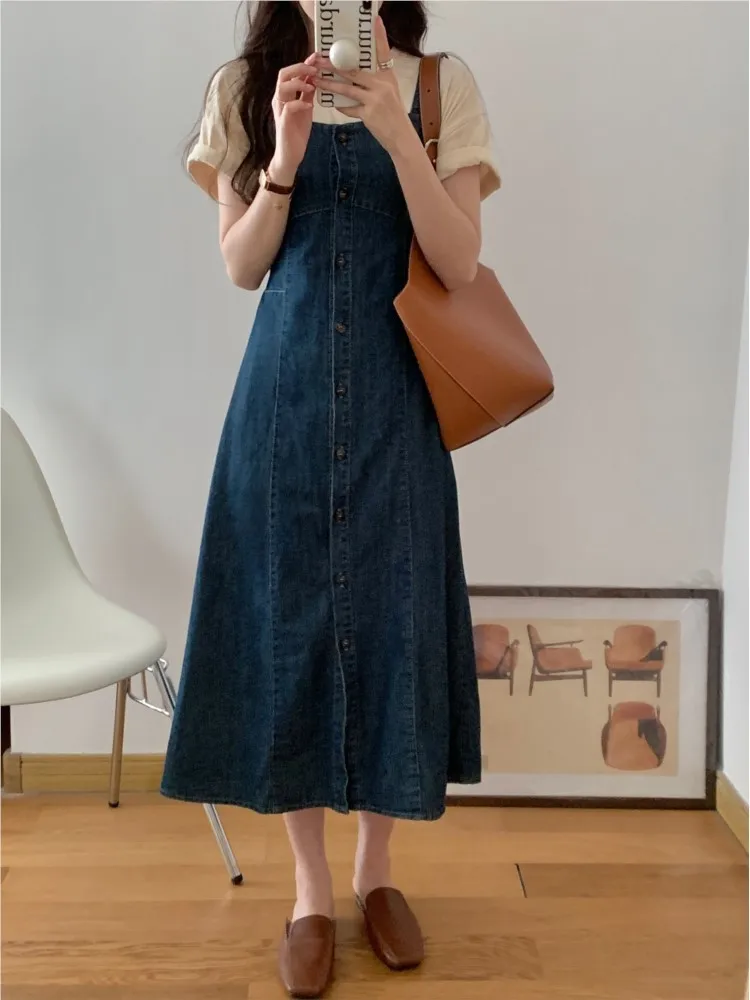 Джинсовое летнее платье без рукавов женские Модные приталенные платья в стиле