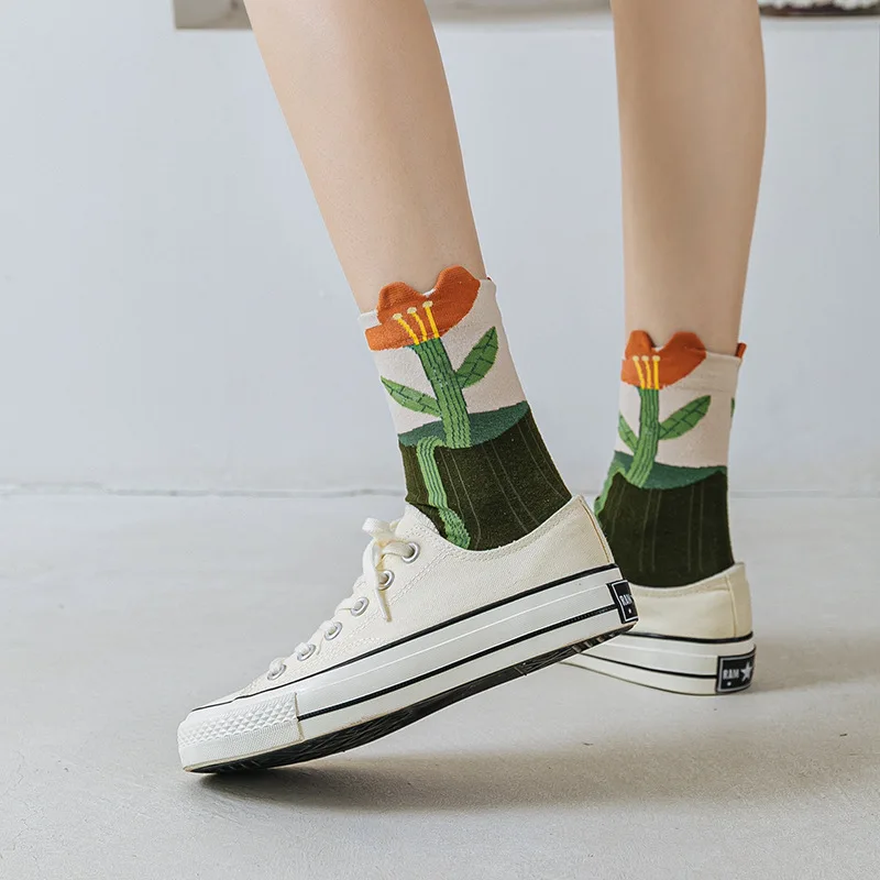

Korean Styles Lolita Girls Lace Frilly Ruffle Socks Japanese Kawaii Flowers Cute Socks Harajuku Floral Print Vintage Women Socks