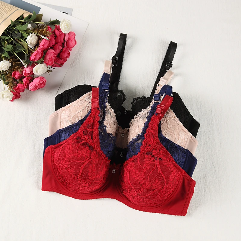 New 2021 Julexy Ultra-ThinThick Lace Bra  CDE Cup Plus Size Solid Underwear Women Push Up Lingerie