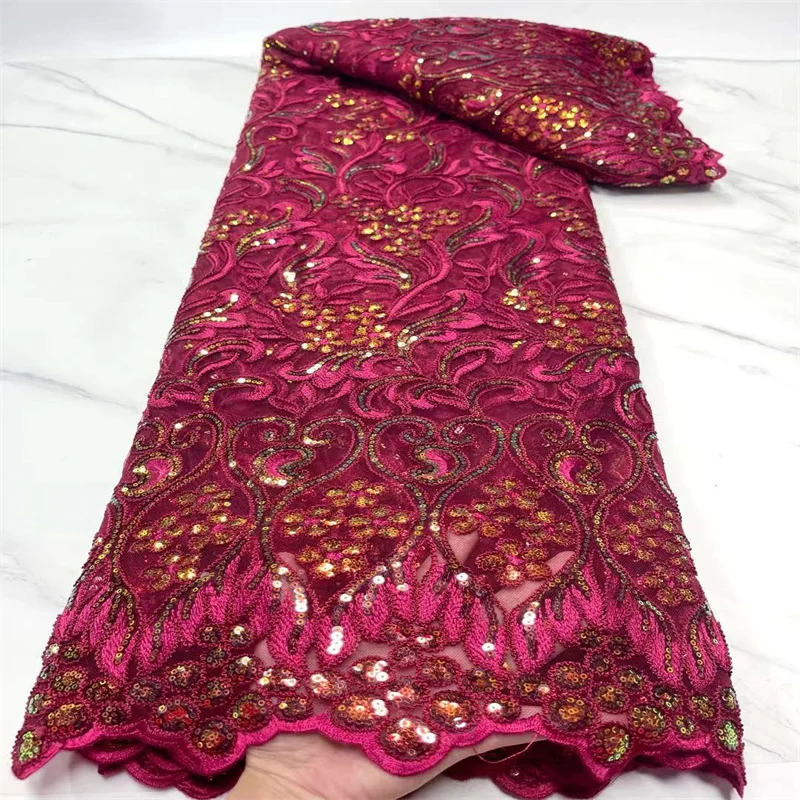 

African French Sequins Wax Lace Fabric 2022 High Quality For Wedding Latest Nigerian Lace Fabrics For Dress Sewing YA4454