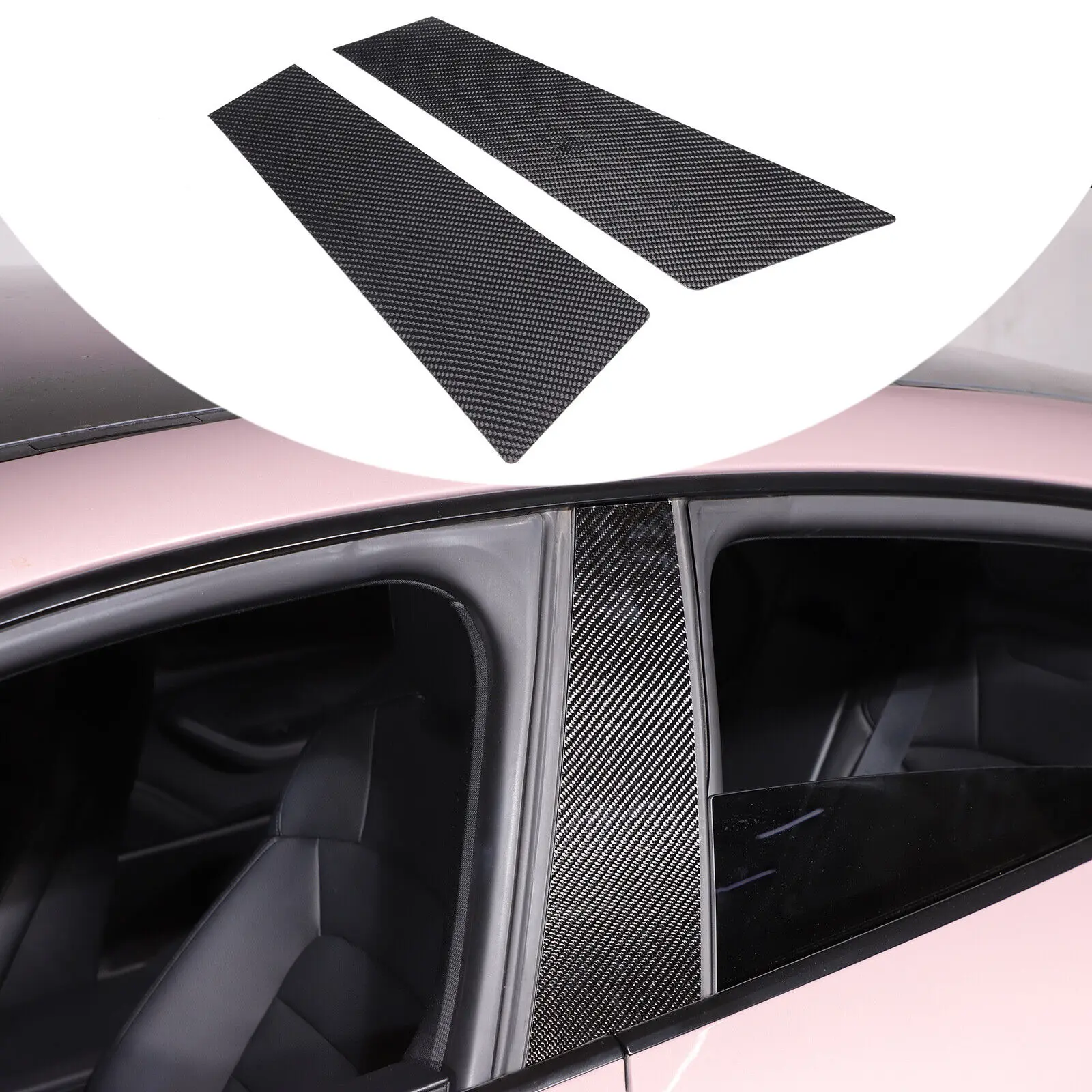 

2PCS Carbon Fiber Car Windows B-pillar Trim Strip Cover Fit For Porsche Taycan 2019-2022