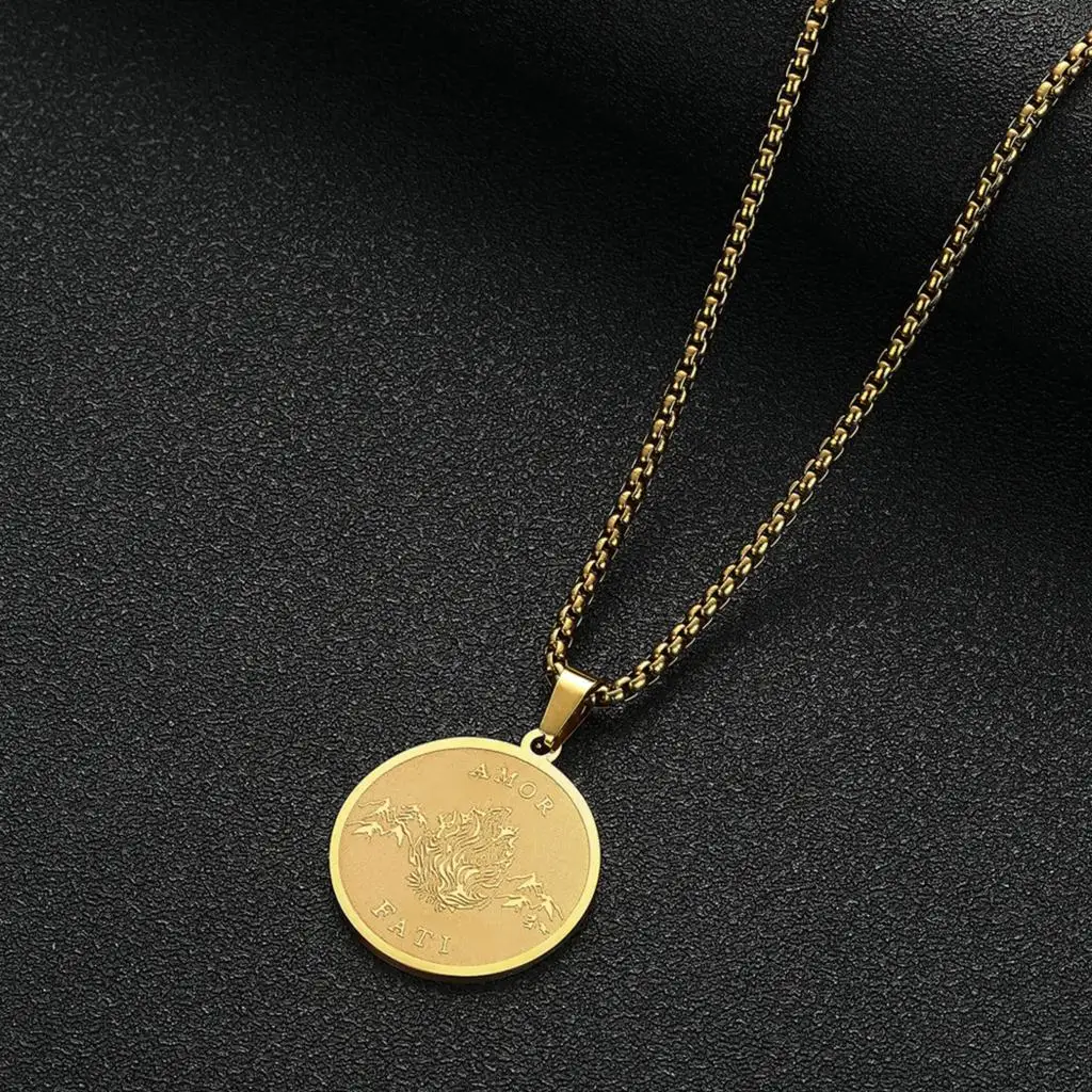 

Kinitial Amor Fati Pendant, Stoic Necklace, Philosophy Necklace Gold Necklace, Pendant, Memento Mori Necklace, Stoic Gift