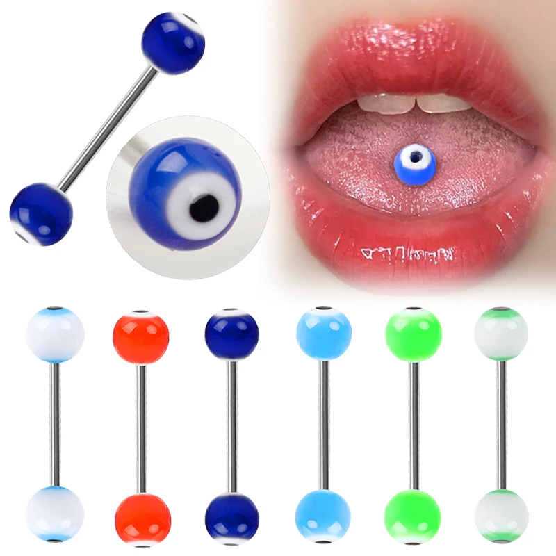 

Punk Surgical Steel Evil Eyes Tongue Rings Stud Nipple Ring Piercing Barbell Bar Acrylic Cartilage Helix for Women Body Jewelry