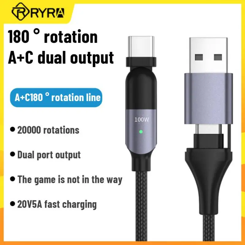 

RYRA 180 Rotation USB-C To Type C Cable 3A PD 100W Fast Charging Data Wire For Xiaomi Samsung Huawei USB C Charger Cable