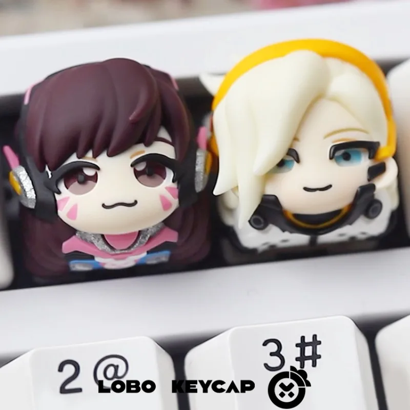 Фото Коллекционные кастомные кейкапы OW Kiriko & D.Va из смолы для механических клавиатур, аксессуары для ПК и гейминга, милые мультяшные подарки №2