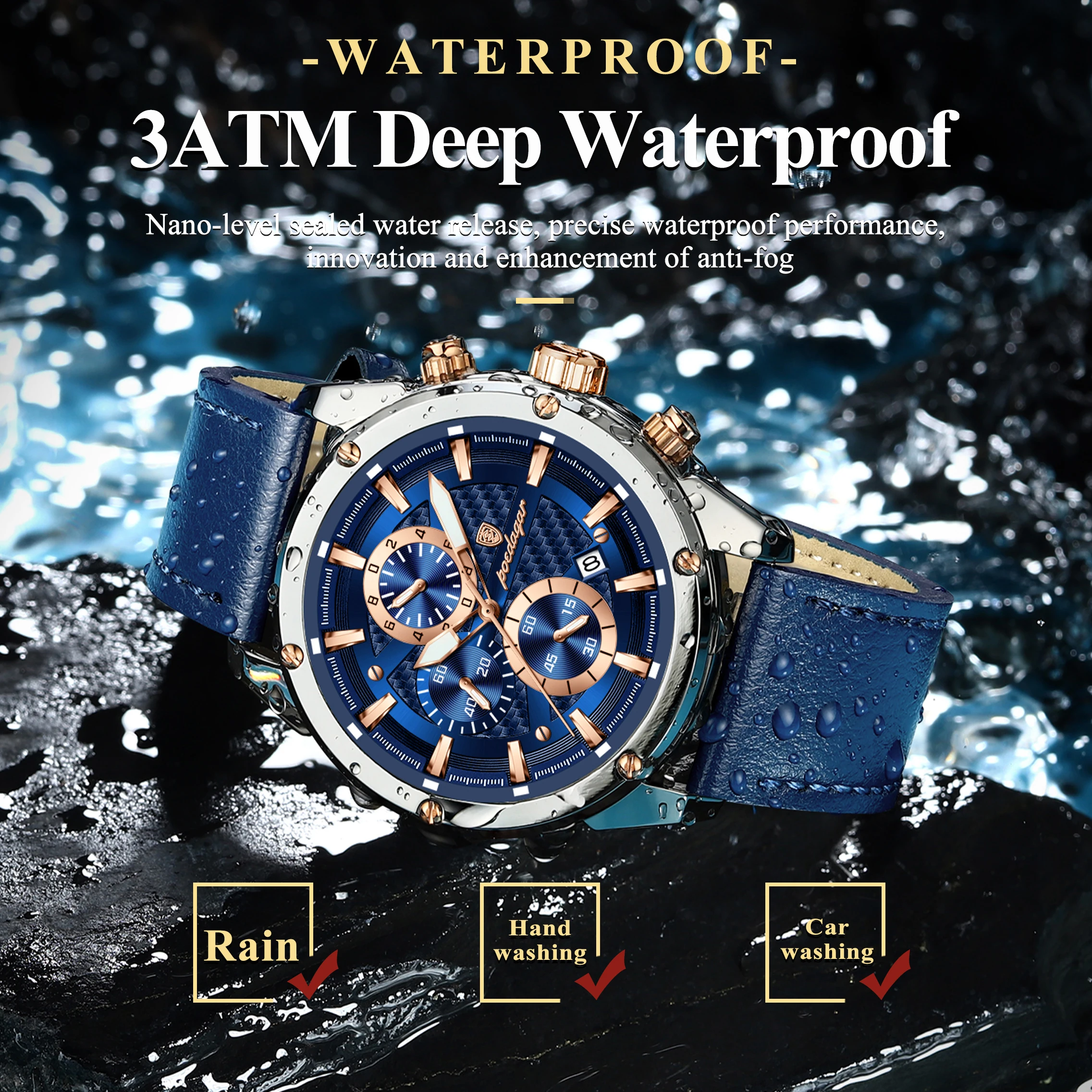 POEDAGAR Роскошные спортивные мужские наручные часы Военные кварцевые