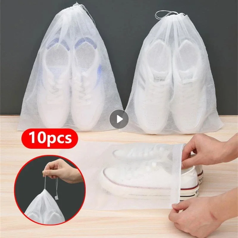 

10PCS/Set Shoe Dust Covers Non-Woven Travel Pouch Shoe Bags Drying Shoes Disposable Dustproof Drawstring Clear Storage Bag