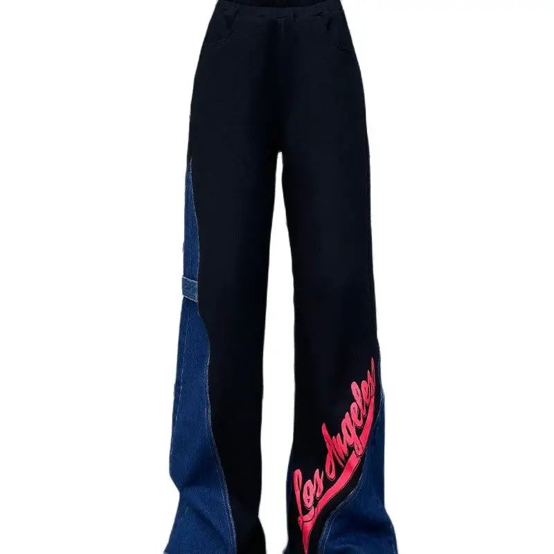

Весна/Лето 2023, узкие темные расклешенные брюки контрастных цветов, женские джинсовые широкие брюки с высокой талией для девушек, разные размеры
