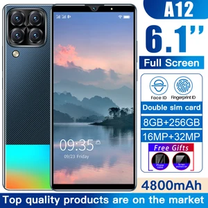 2022 global version a12 smartphone 8gb 256gb unlocked sim mobilephone 6 1 inch full screen 4g 5g celulares android cell phones free global shipping