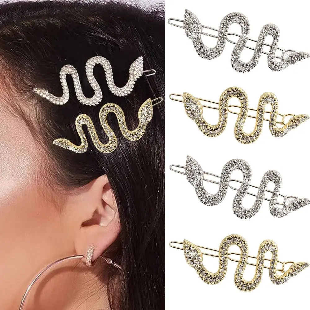 

1 PC Hair Accessories Rhinestone Alloy Gold Metal Hair Pins Snake Hair Clips Side clips