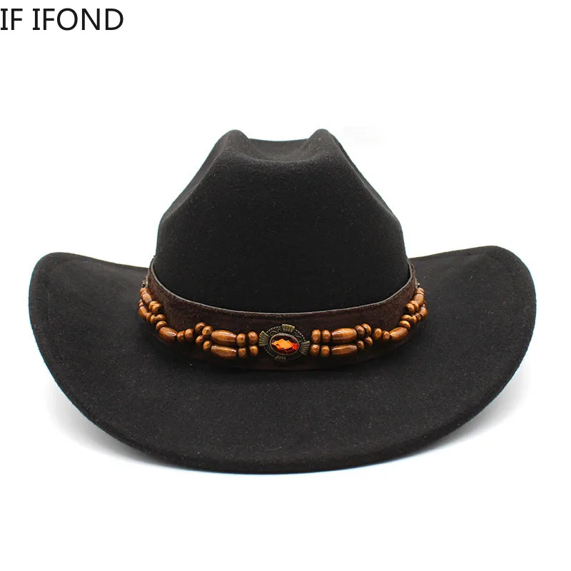 

Autumn Winter Men Western Cowboy Hat 8CM Curved Brim Cowgirl Jazz Hat Vintage Cloche Church Caps Sombrero Hombre